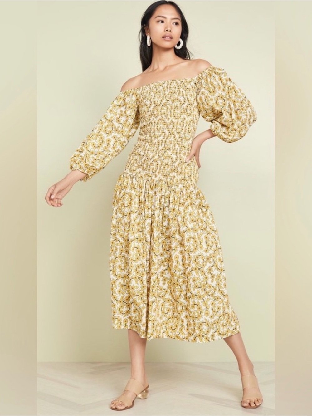 Rhode Harper Dress In Yellow Ditsy Floral